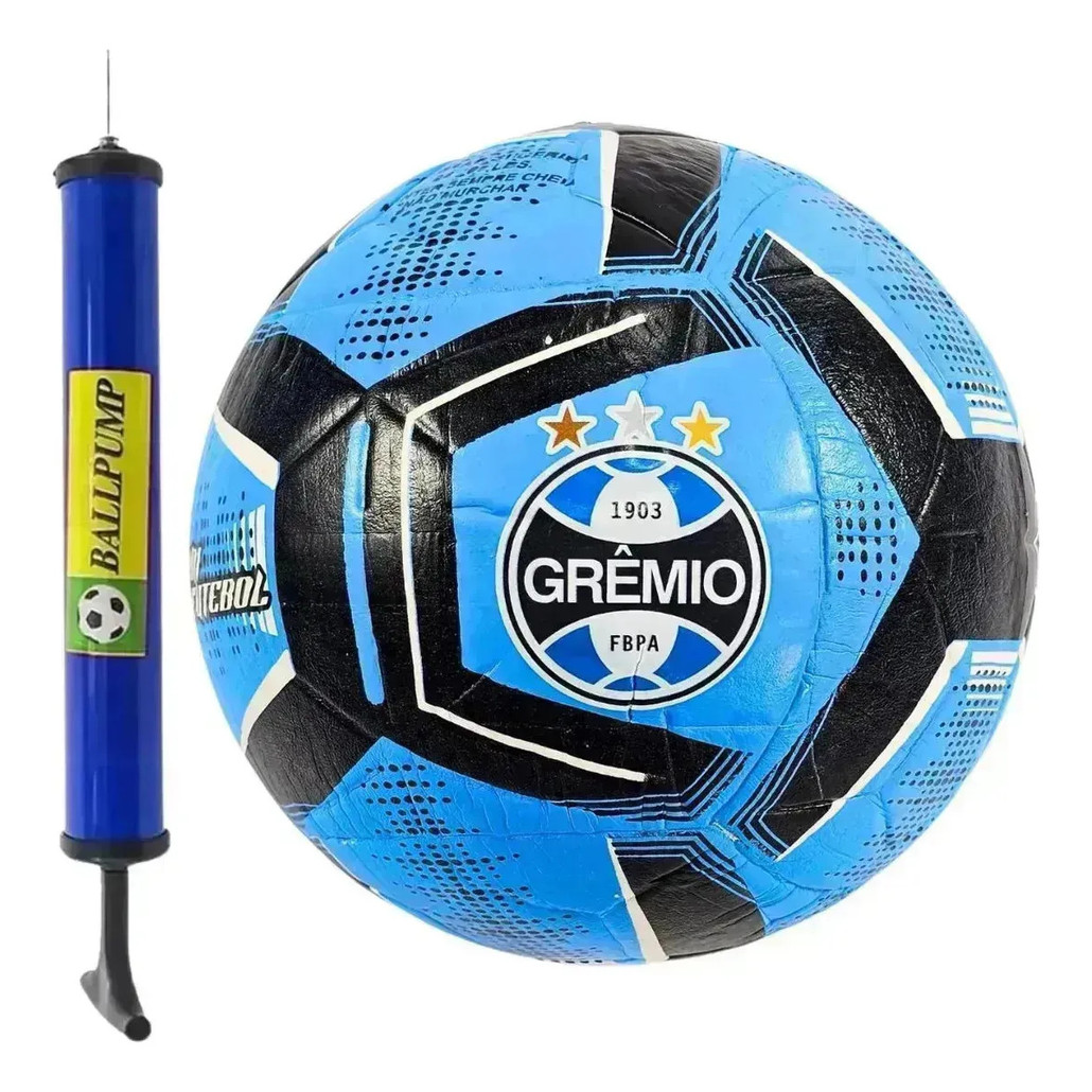 Kit Bola Grêmio FBPA Dualt Mini Costurada Com Câmara De Borracha E Bomba De Ar
