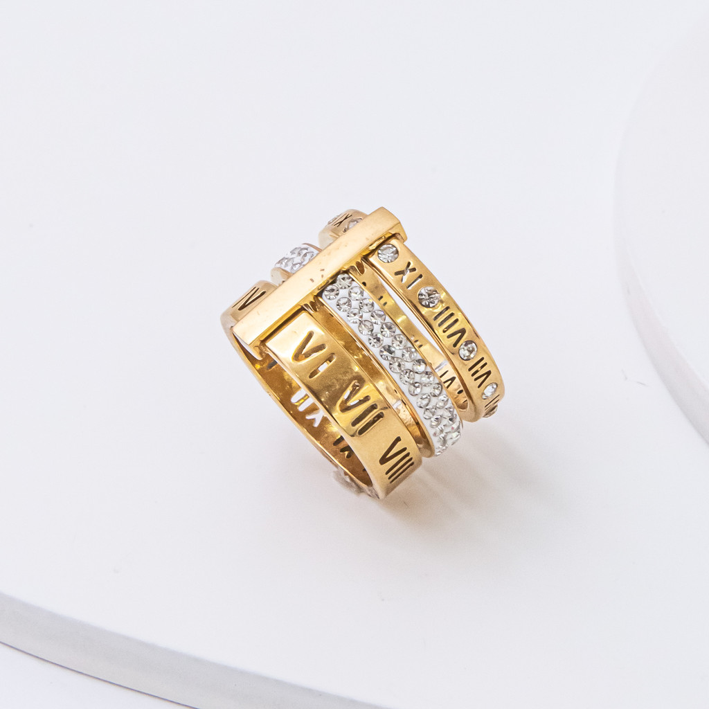 Anel Dourado Triplo Attlas Aço Inoxidável Feminino Elegante Minimalista Joia Luxo Versátil