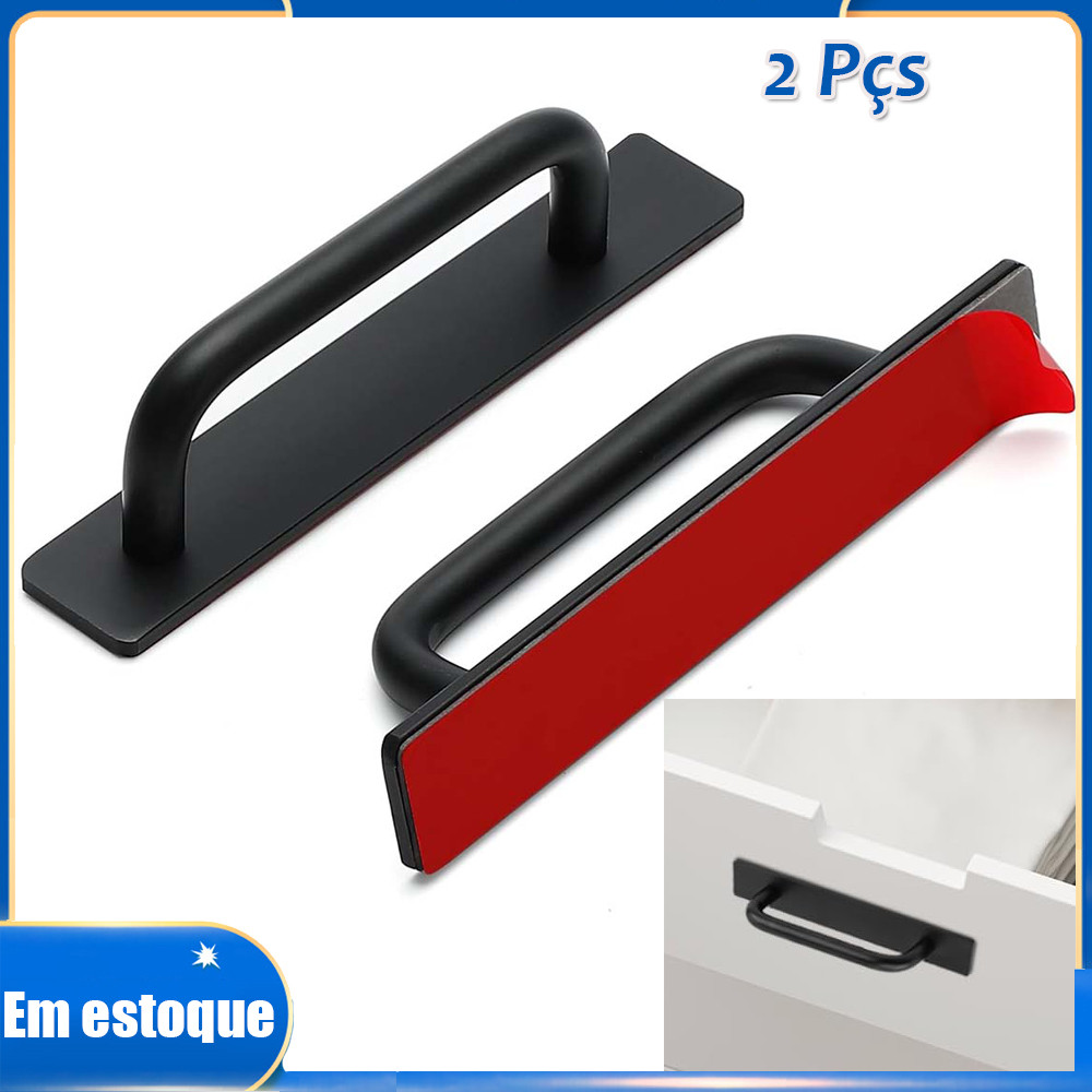 2PCS Preto Maçaneta de porta em liga de alumínio puxador de para janelas de vidro portas de armário 14.8x2.5x3.5cm
