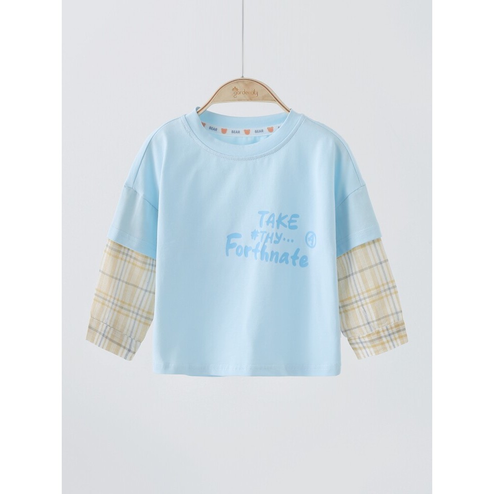 Bebê de manga comprida camiseta primavera outono estiramento algodão xadrez costura masculino feminino bebê topo criança