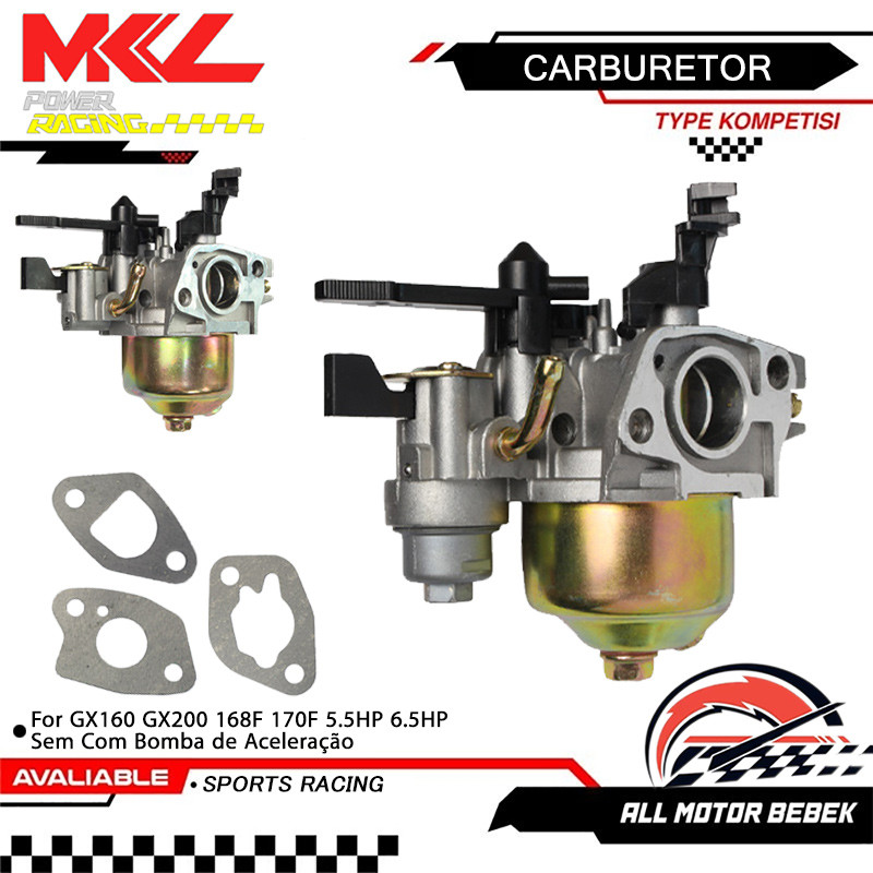Carburador + Junta Para Motor Estacionário GX160/GX200 168F/170F Gerador Motobomba 5.5/6.5HP Sem Bomba Aceleração