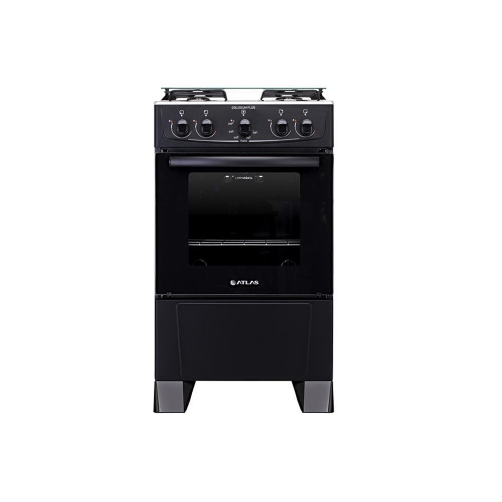 Fogão Atlas 4 Bocas Mesa de Inox Coliseum Plus Preto