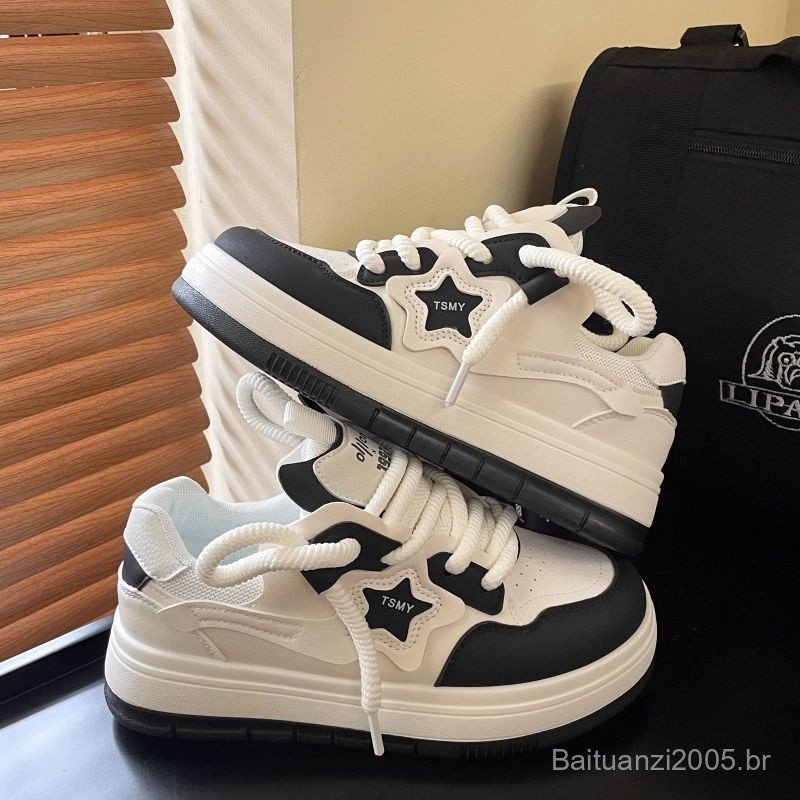 Tênis femininos brancos, combinados com um estilo de design moderno, tênis casuais leves com sola grossa YB9W PZFX