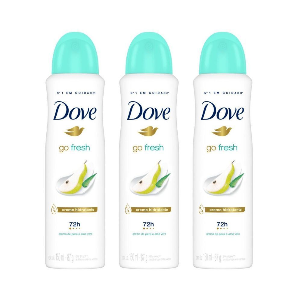 Kit 3 Desodorante Antitranspirante Aerosol Dove Go Fresh Pera e Aloe Vera 150ml