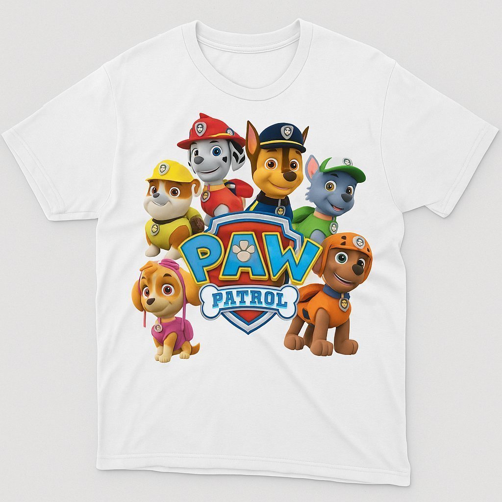 Camiseta Infantil Patrulha Canina Personagens Algodão Respirável Macia e Confortável