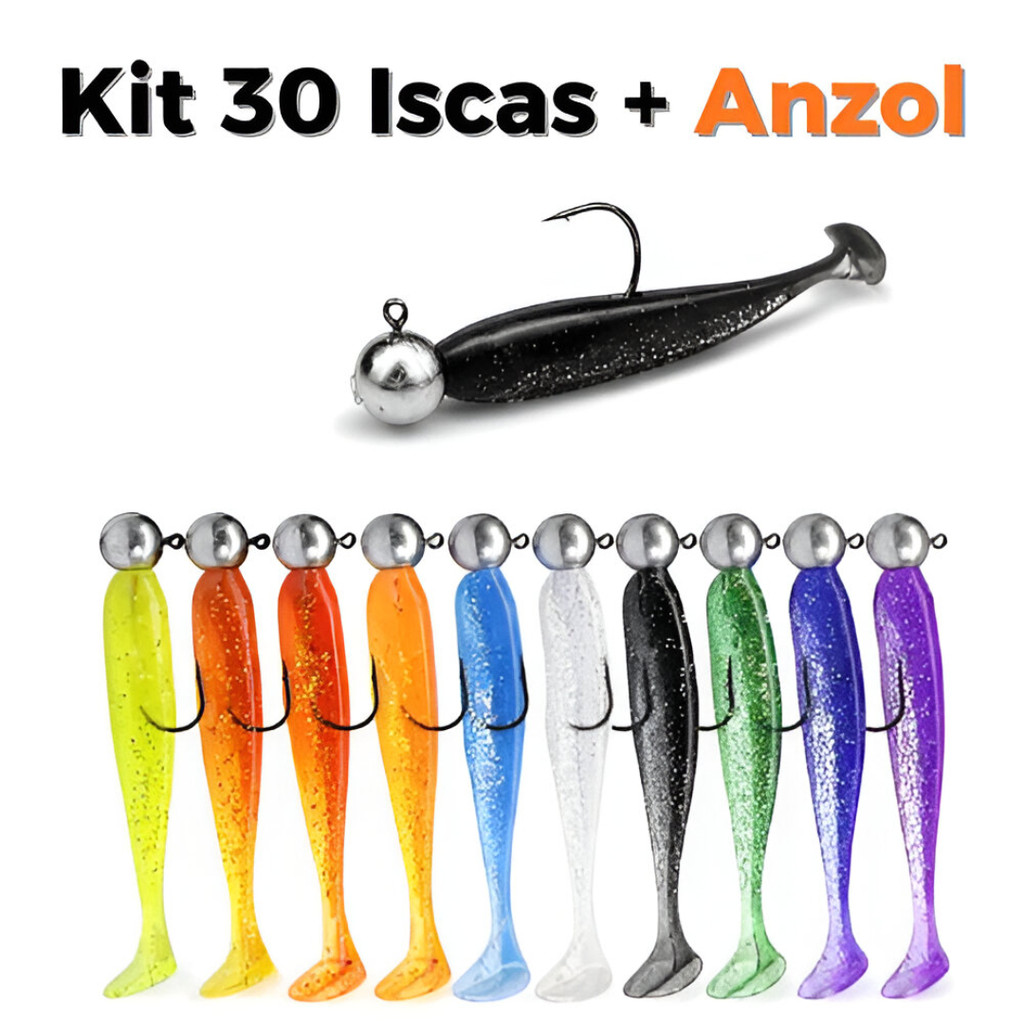 Shad 5,5cm com Jig Head Inox Isca Artificial Soft Peixinho Pesca Praia Rio Robalo Traíra xareu