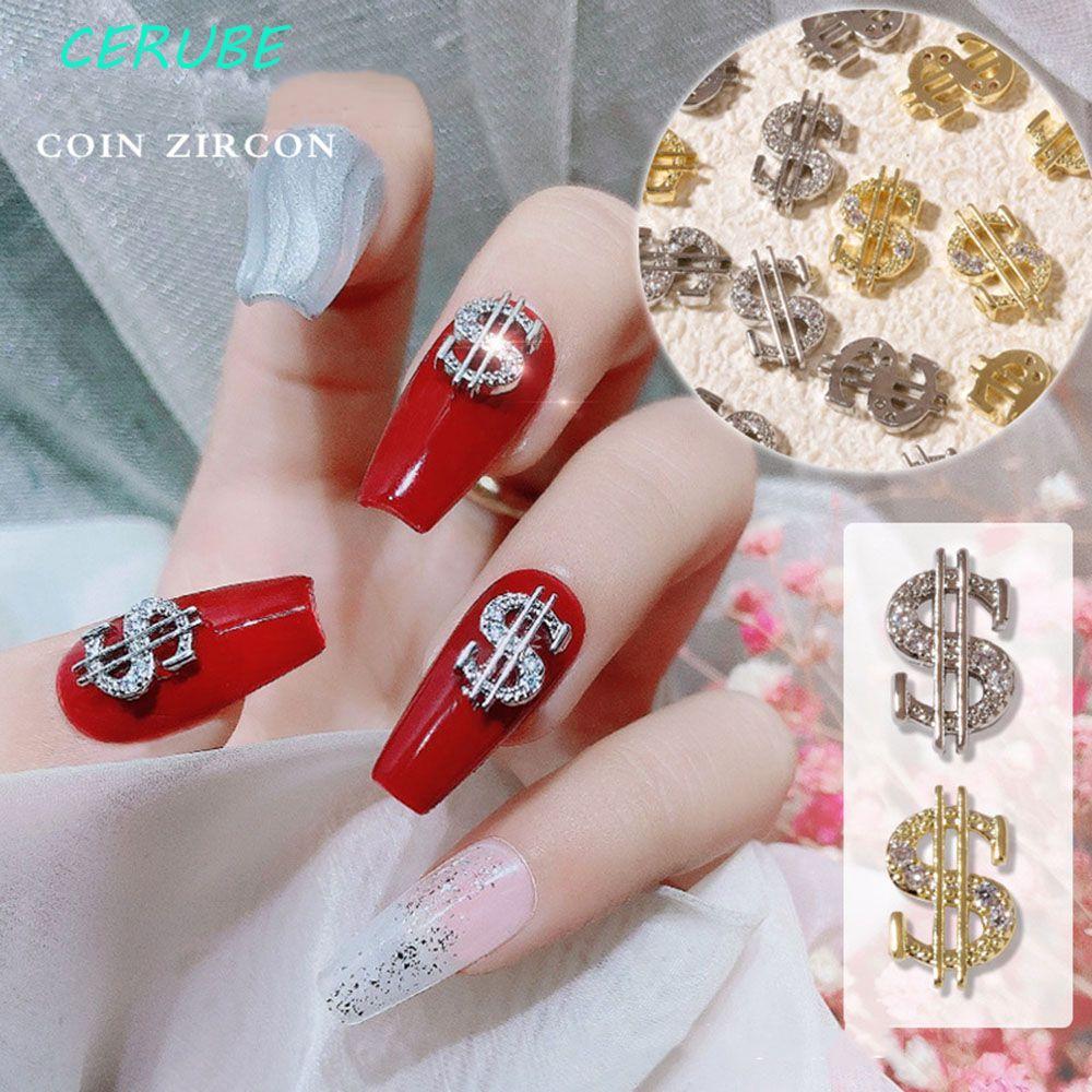 CERUBE Dollar Nail Art Decorações Dinheiro Moeda Design Liga 3D Luxo DIY Joias Para Unhas