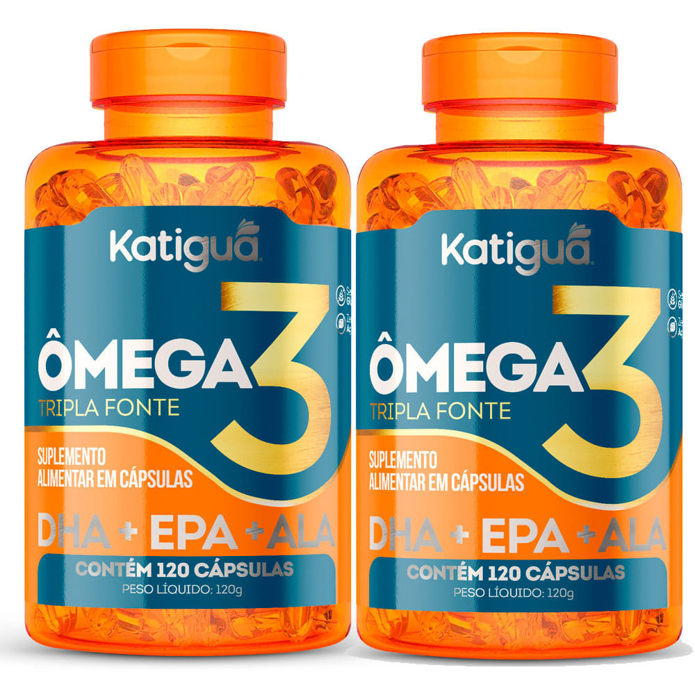 Kit 2 Omega 3 Tripla Fonte Katiguá DHA + EPA + ALA com 120 Cápsulas