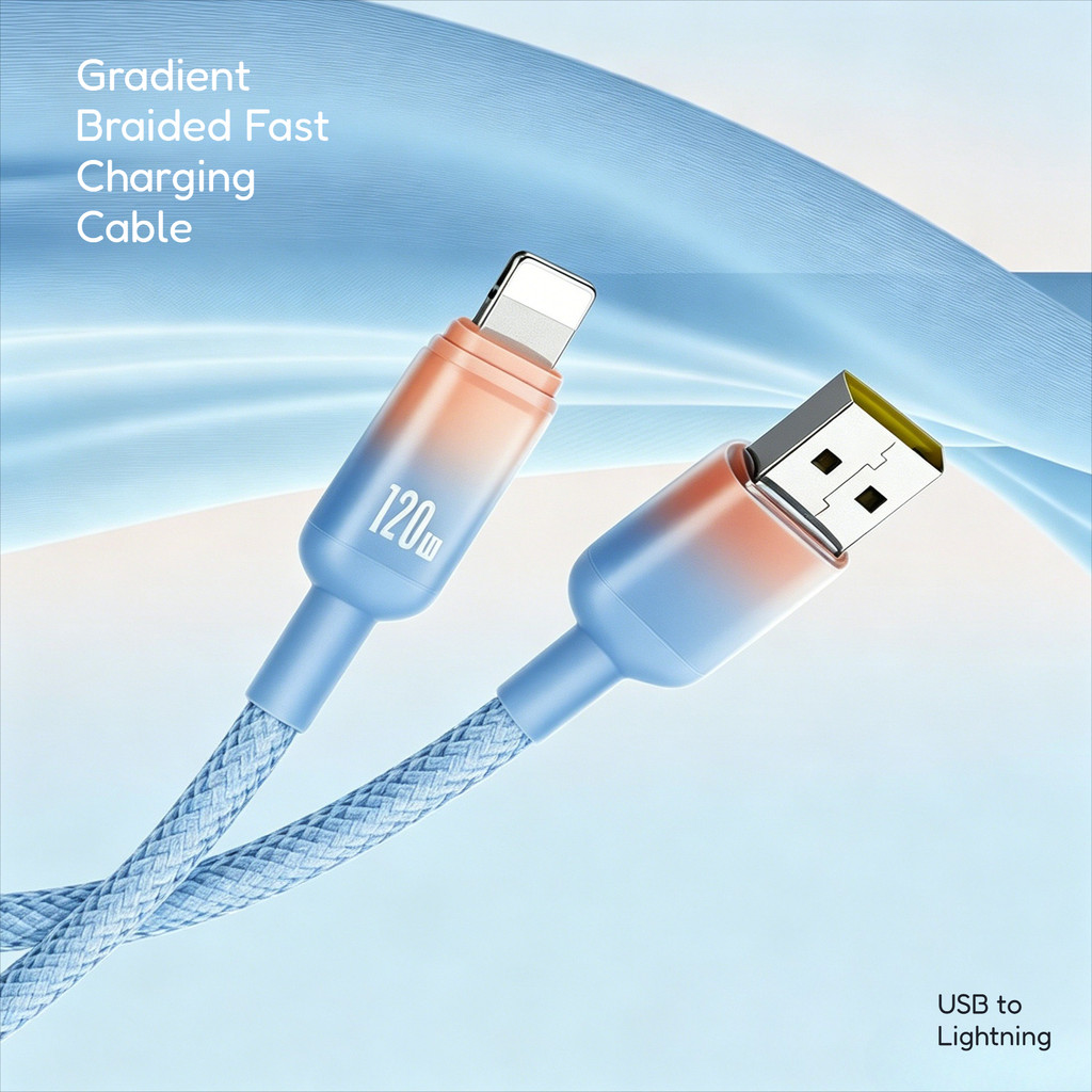 120W Carga Super Rápida USB para Lightning Gradiente Trançado Cabo de Dados Conector de Liga de Alumínio Carga Flash Seg