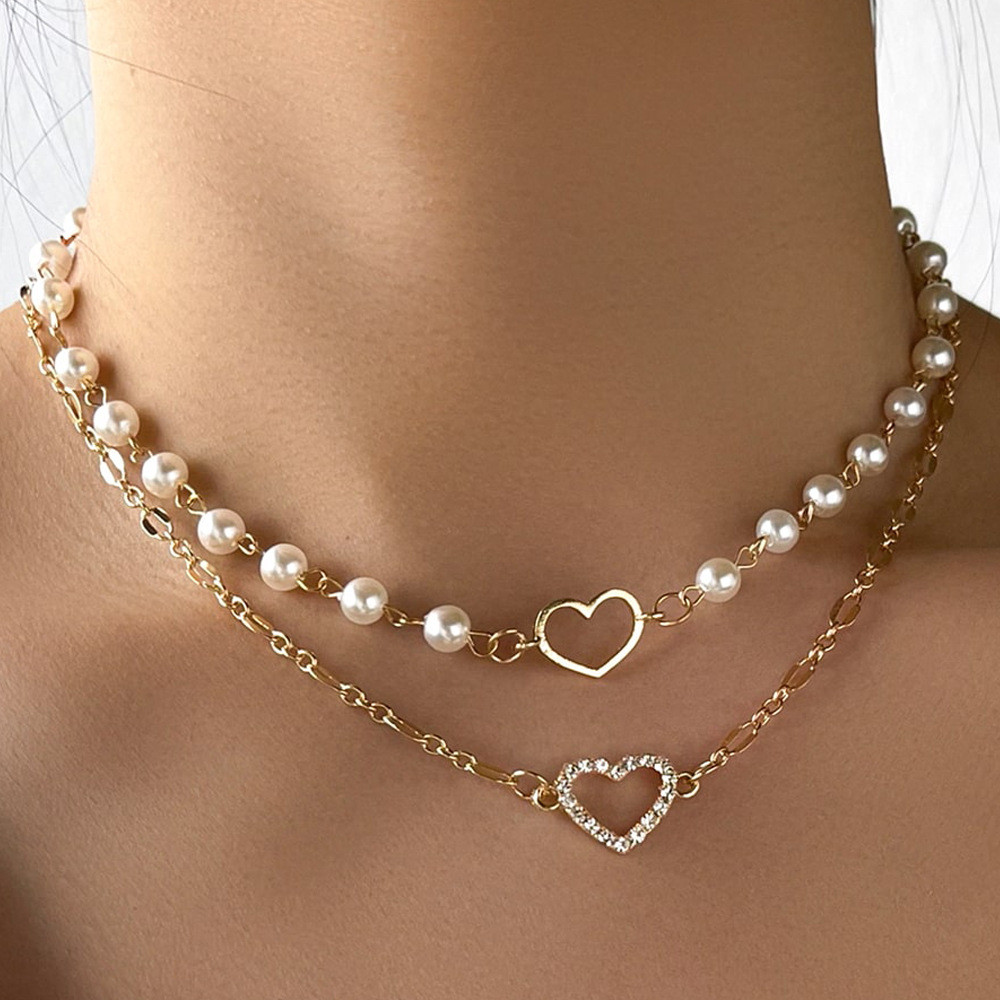 Colar de amor feminino, colar de liga de namoro, colar de pérola elegante, luxo leve.