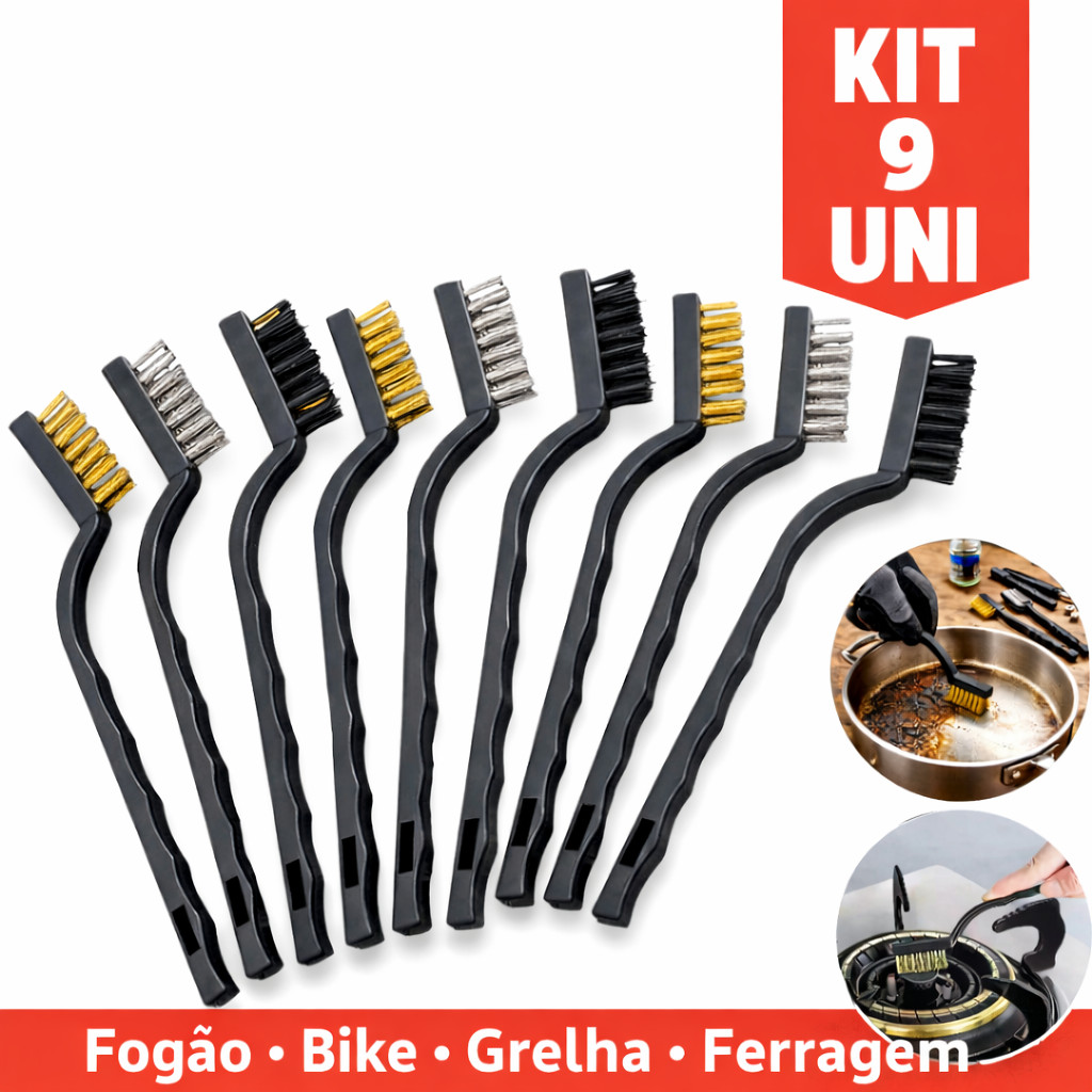 Escova Multiuso Aço Inox Latão Nylon Limpeza Fogão Bicicleta Ferrugem Grelha Churrasqueira