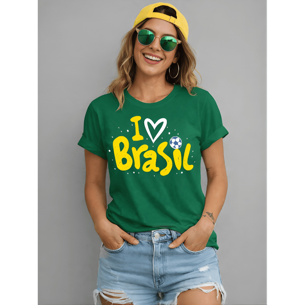 Camiseta Camisa Feminina Estilosa Copa Do Mundo De Futebol Brasil Blusinha 100% Algodão