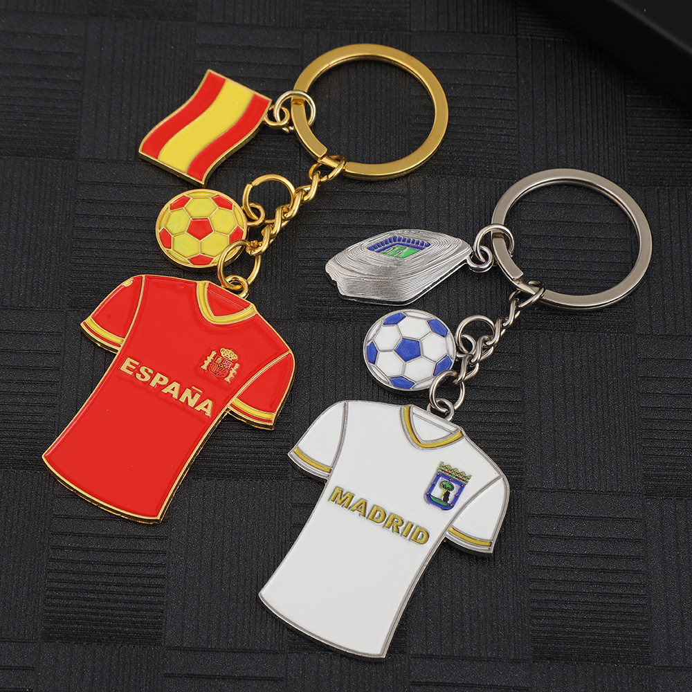 Chaveiro de Camisa da Seleção Nacional da Copa do Mundo, Estilo Espanha Real Madrid, Pingente de Metal para Fãs