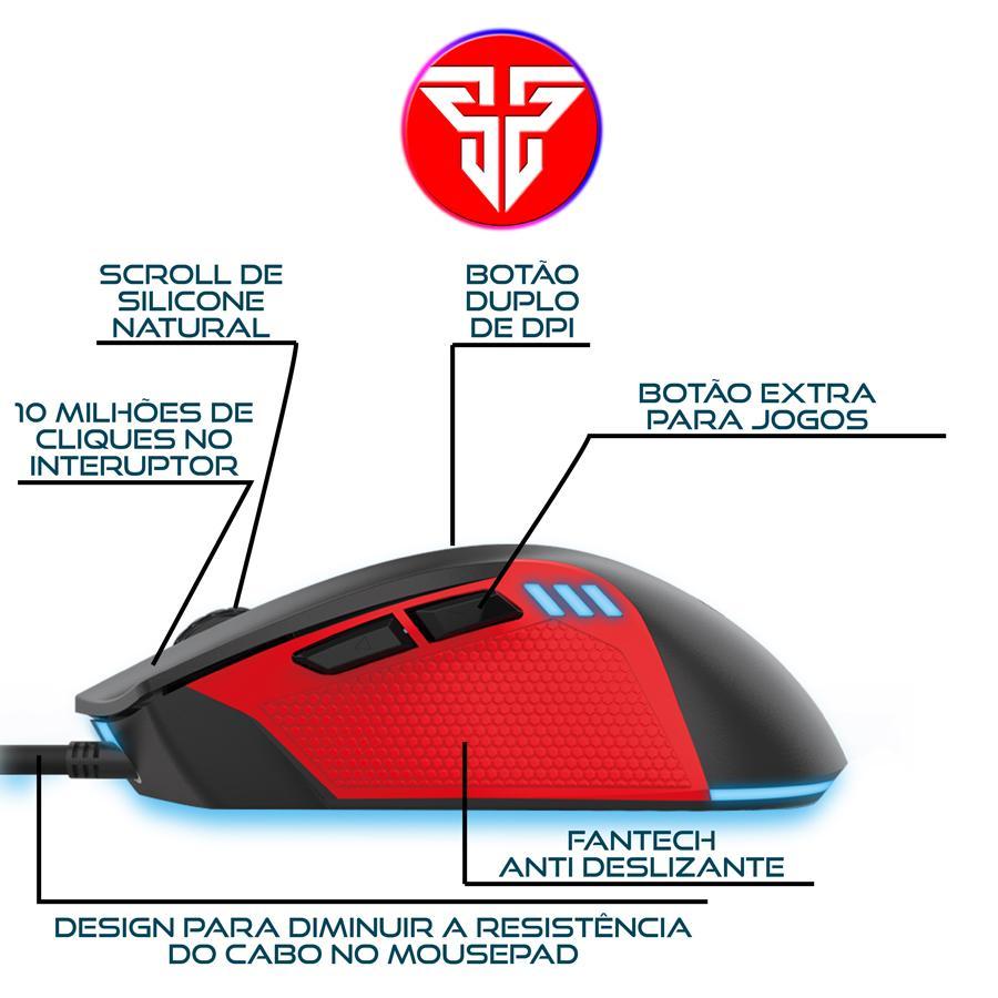 Mouse Gamer Fantech Phantom X15 RGB Macro 7 Botões 4800DPI USB LED PC Notebook