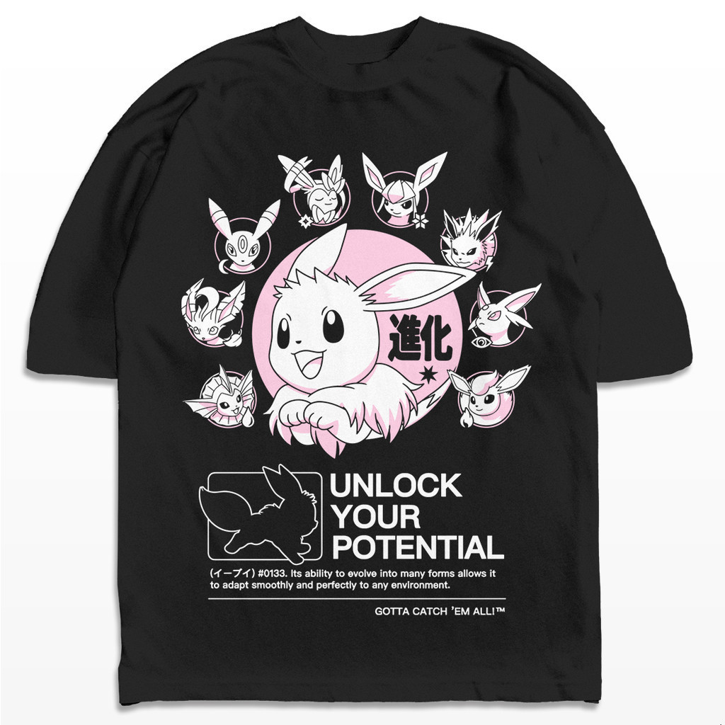 [Camiseta Premium em Algodão Puro]SISICamiseta Oversized Evee Evoluções Pokemon Potencial Harajuku