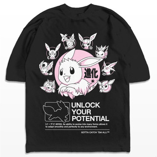 [Camiseta Premium em Algodão Puro]SISICamiseta Oversized Evee Evoluções Pokemon Potencial Harajuku