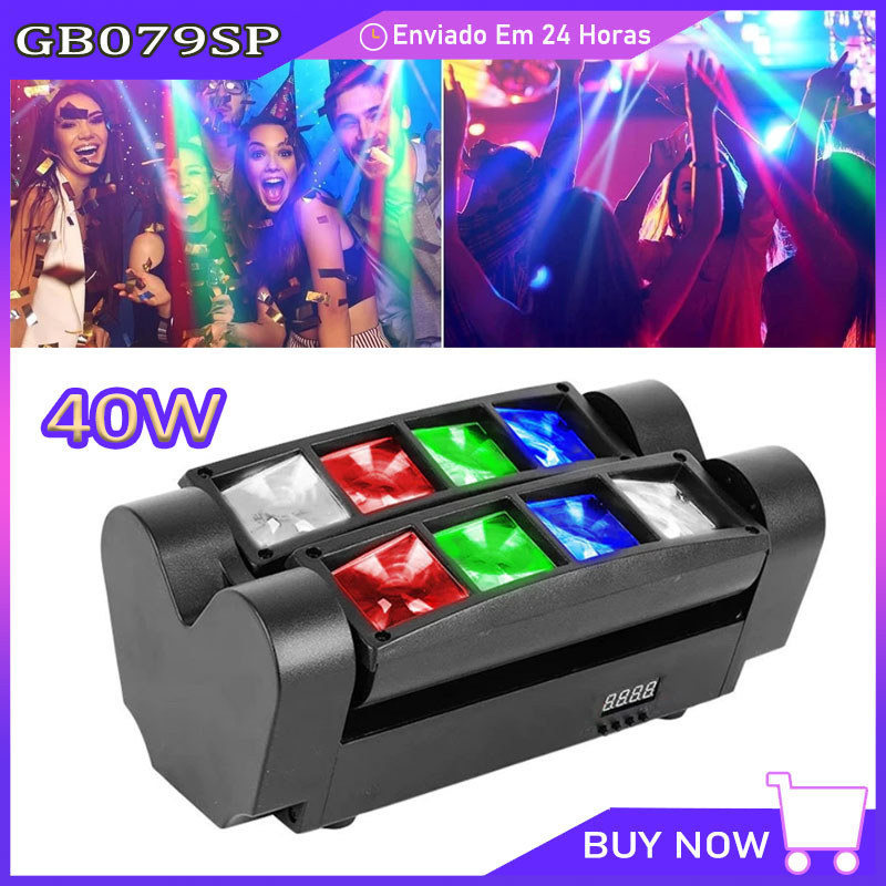 Luz De Palco Dj Mini Aranha 8 Leds 40w Rgbw Controle Voz
