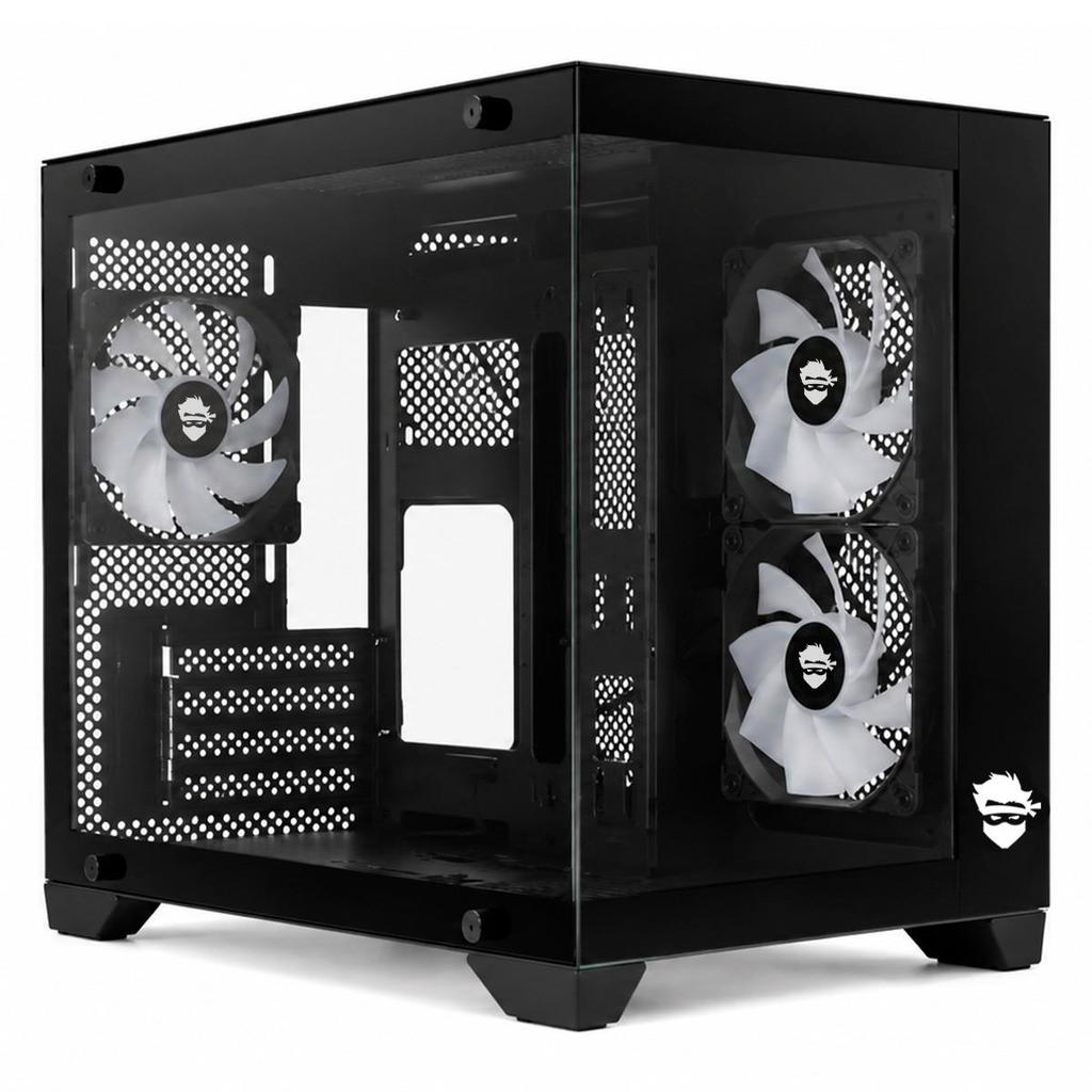 Gabinete Gamer Ninja Akyra X3, Mid Tower, Vidro Temperado, M-ATX, Com 3 Fans, Sem Fonte, Preto, GN-CS-MAB3FAKYRA