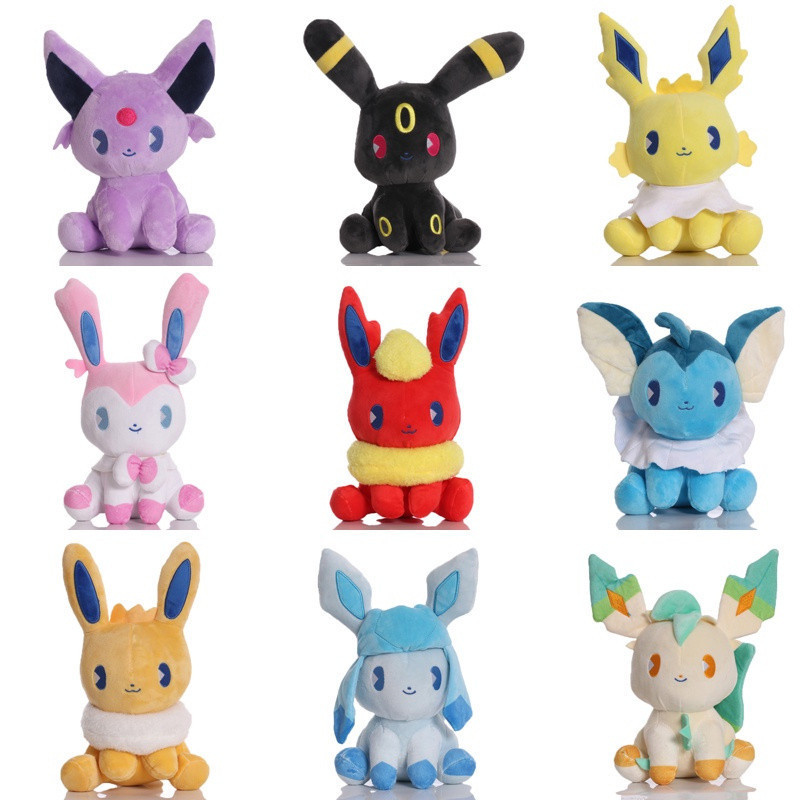 Brinquedos de pelúcia Pokémon versão Q de 25cm para crianças: Eevee, Sylveon, Vaporeon, Espeon, Umbreon, Glaceon, Flareo