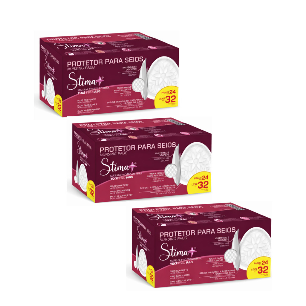 Kit Absorvente para Seios Stima | 3 Pacotes | 96 Unidades | Economia