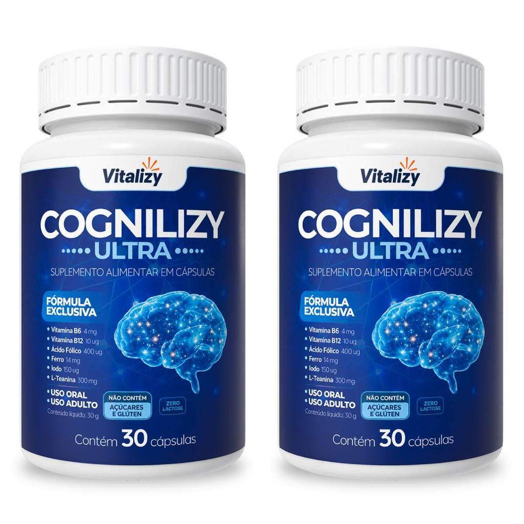 Kit 2x30 Cápsulas Suplemento Para Foco Concentração Focus Cognição Memória Brain Vitalizy