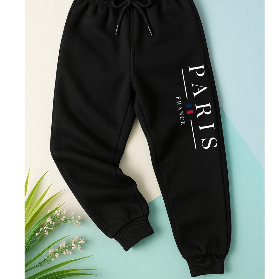 Calça Infantil Algodão Moletom Preta Menino Menina Paris France escola frio