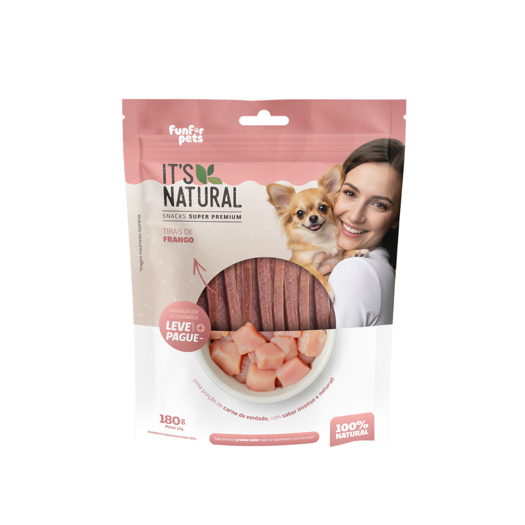 Petisco Natural Tiras de Frango 180g Econômico Cães