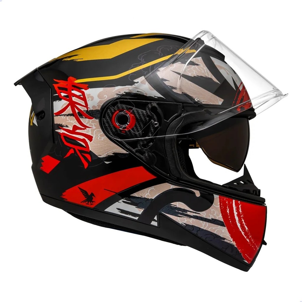 CAPACETE MOTOCICLISTA PEELS ICON TOKYO PRETO VERMELHO BRILHANTE COM VISEIRA FUME INTERNA — imagem 2 de 2