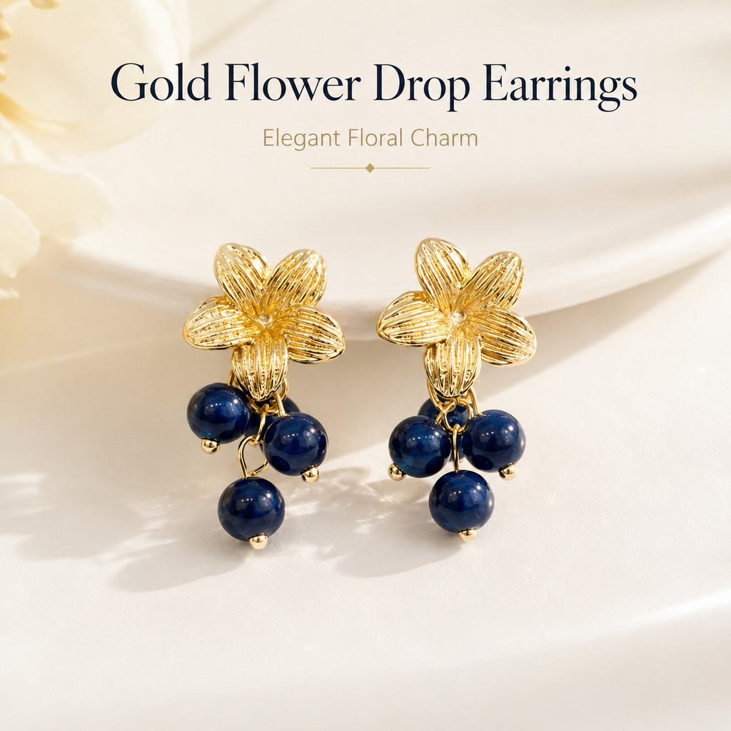 Blue grape beaded flower earrings｜Fresh and sweet style｜S925 Silver needle earrings in the same style as worn by Korean