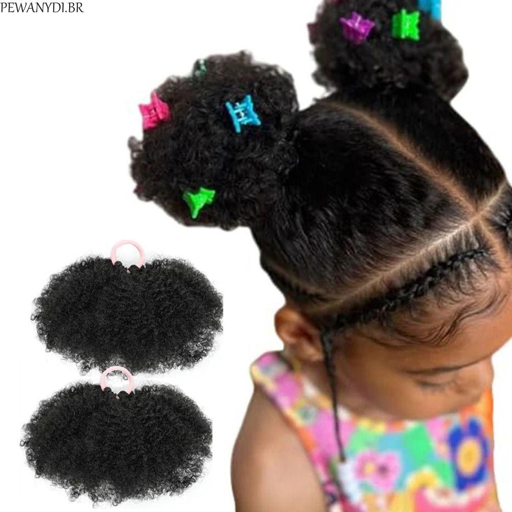 PEWANYDI 2 Peças Mini Coque De Cabelo Encaracolado Afro , Alto Elástico Infantil Rabo De Cavalo Sintético , Preto