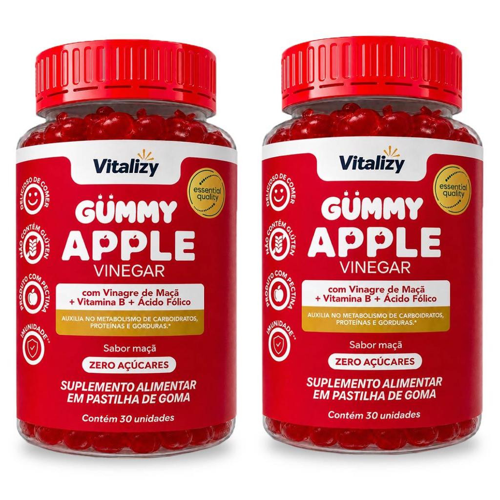Kit 2x30 Gummy Vinagre de Maçã em Gomas Apple Cider Vinegar Zero Açúcar Vitalizy