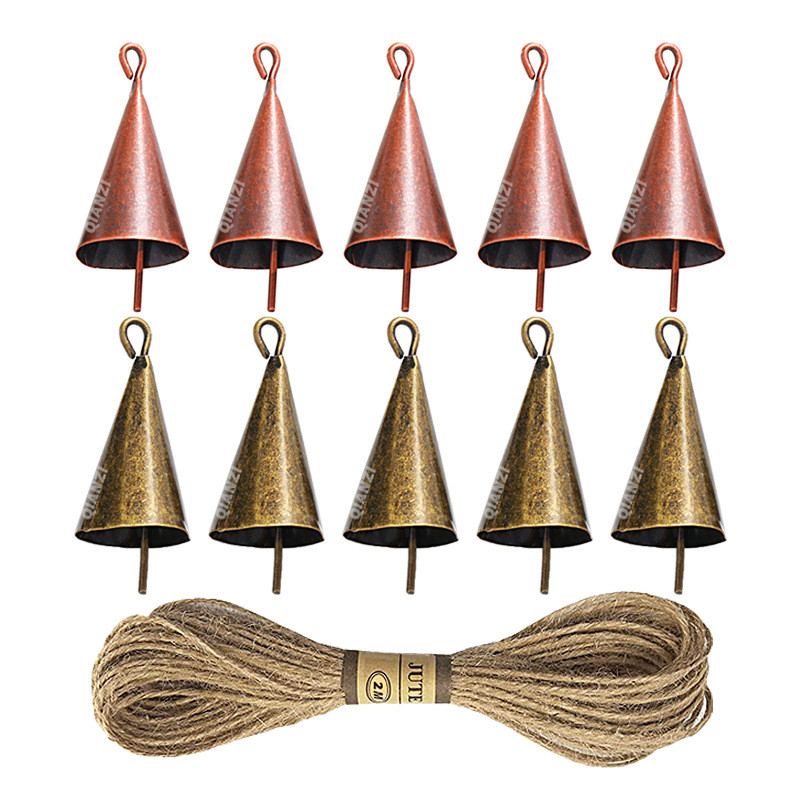 Corda de cânhamo Retro chifre sino natal Metal pendurado relógio vento carrilhão abertura Cone pequeno sino