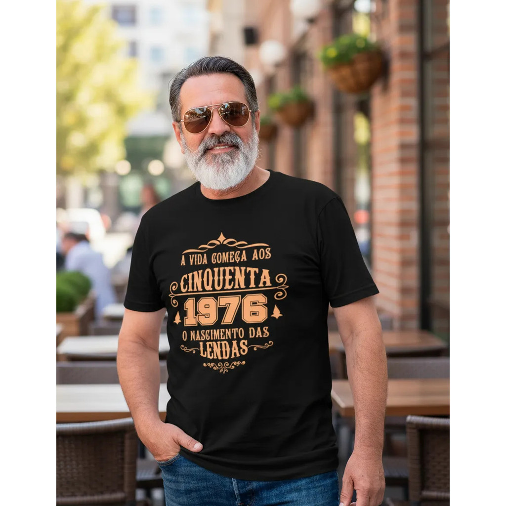 Camiseta Masculina A Vida Começa Aos 50 1976 Moda Estilo 100% Algodão Premium
