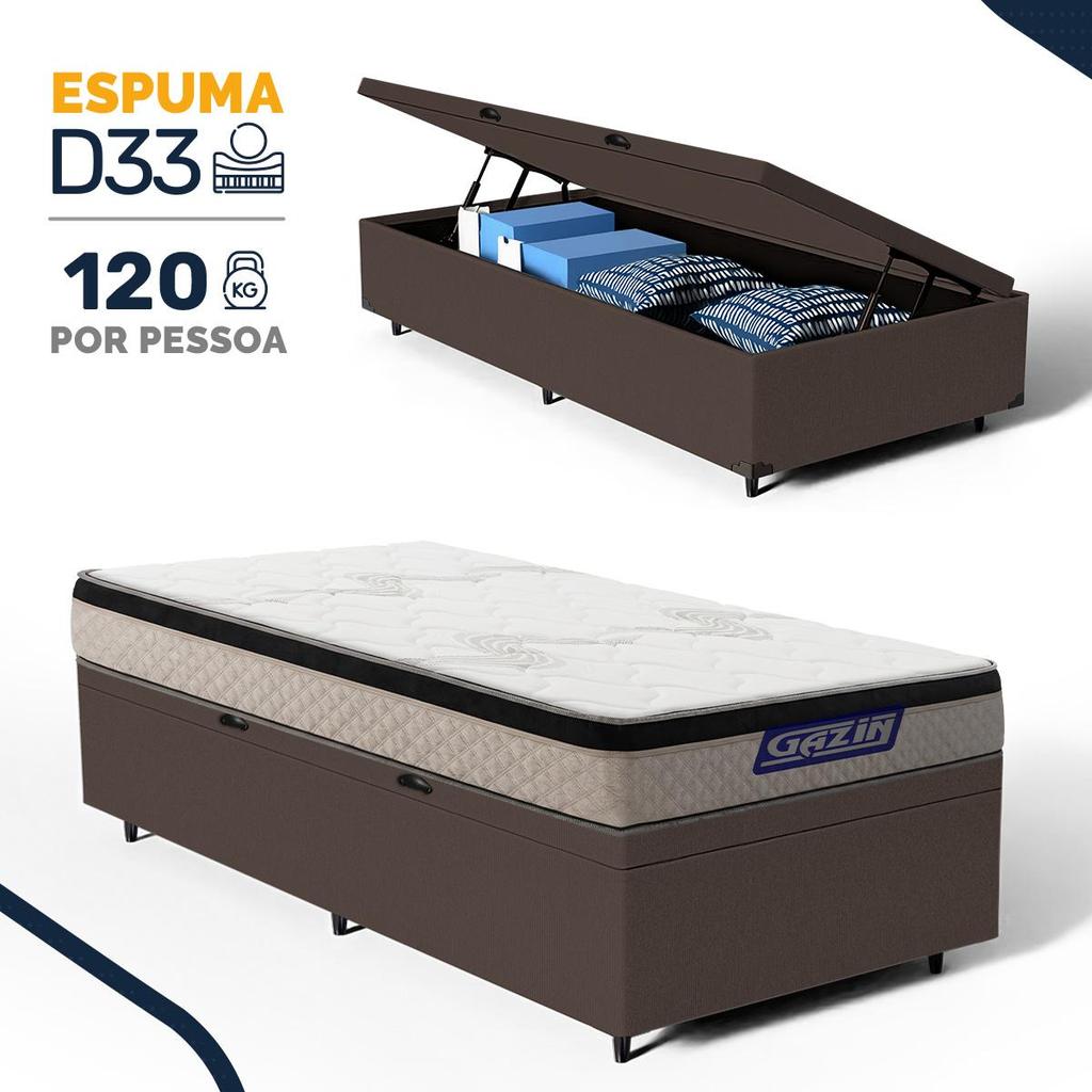 Cama Box Baú com Colchão Gazin de Espuma D33 Pillow In Force MID Solteiro 88cm
