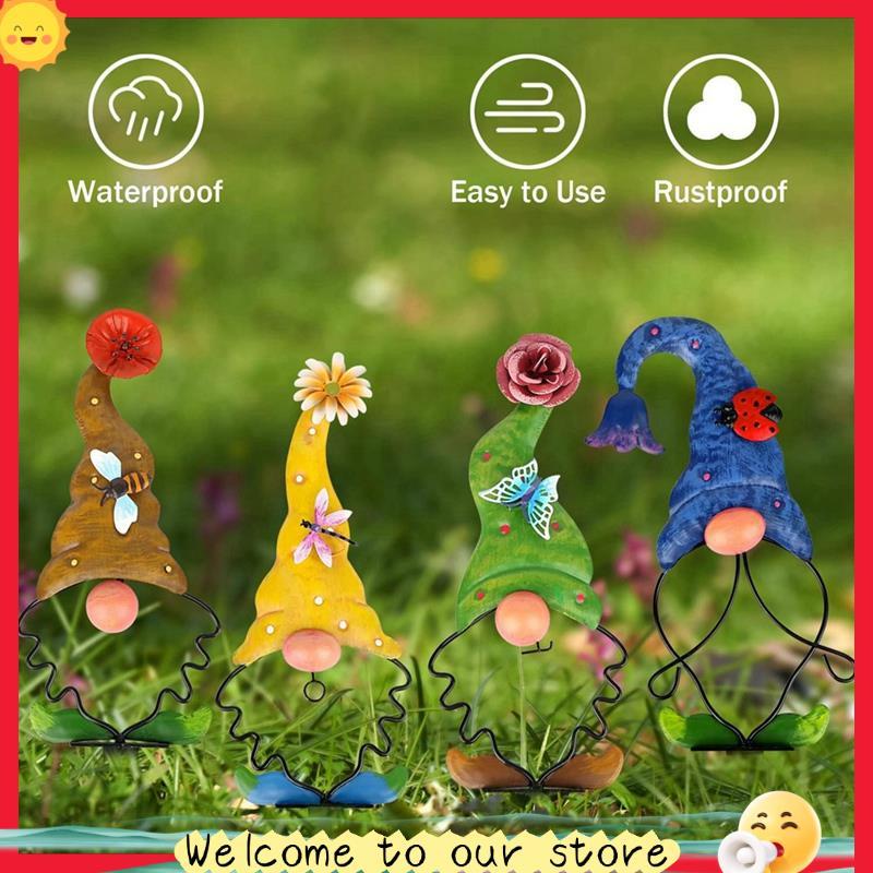 Decoração De Estaca De Gnomo De Jardim De 4 Peças Para Caminho De Pátio Gramado