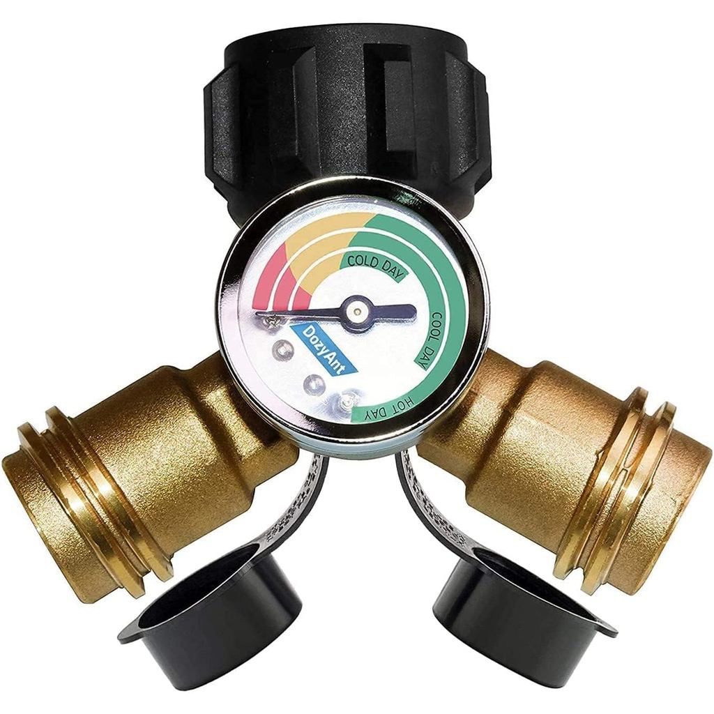 Adaptador Divisor em Y para Tanque de Propano DOZYANT com Medidor de Propano, Adaptador de Gás LP de 2 Vias, Conector em