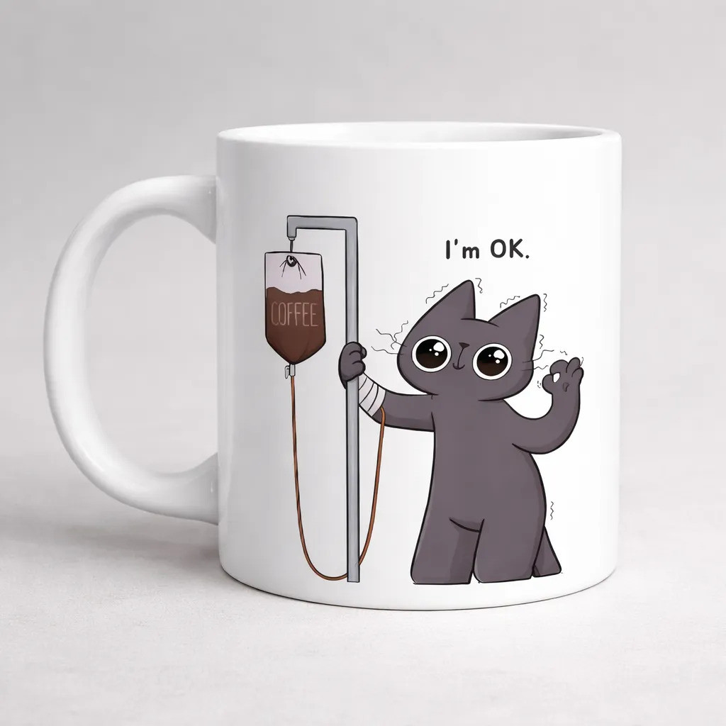 Caneca Meme I'm Okay Gatinho Fofo Porcelana Personalizada