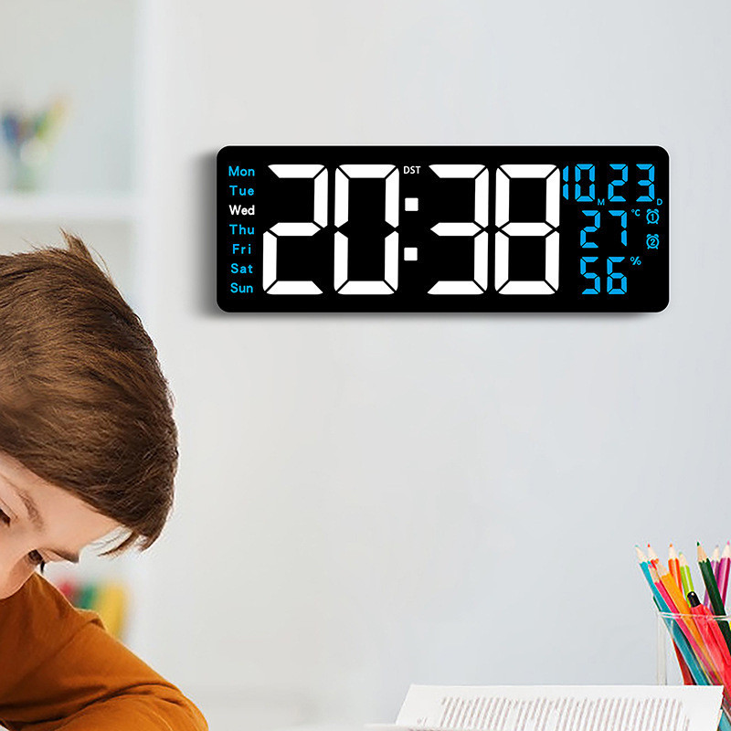 Novo produto tamanho grande sala de estar relógio parede multifuncional LED temperatura umidade relógio eletrônico tempo