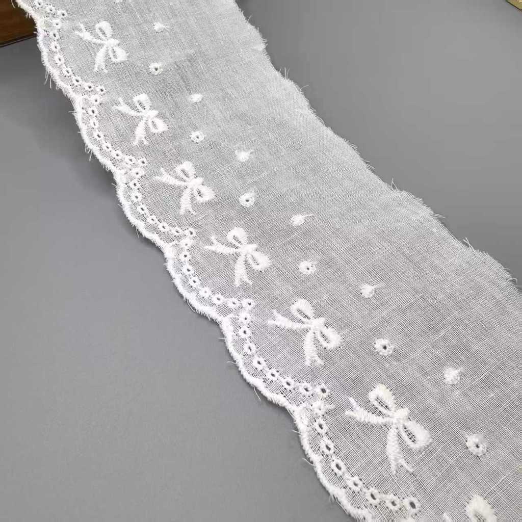 Renda solúvel em água em estoque, fio de algodão branco, renda bordada em tecido de algodão, acessório versátil para gol