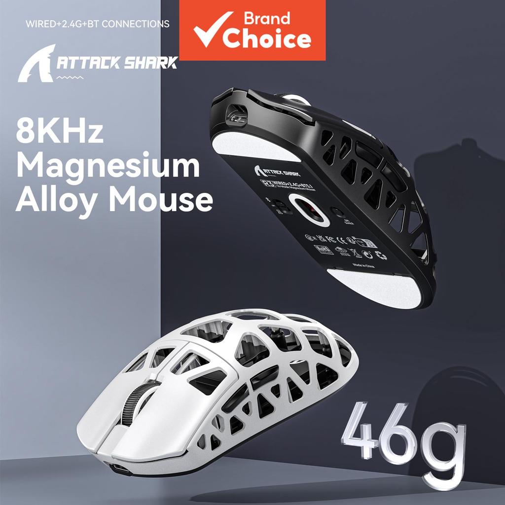 Mouse Gamer Attack Shark R3 Tri-Modo PAW3395 26000DPI 8KHz Taxa de Polling Sem Fio Peso Leve