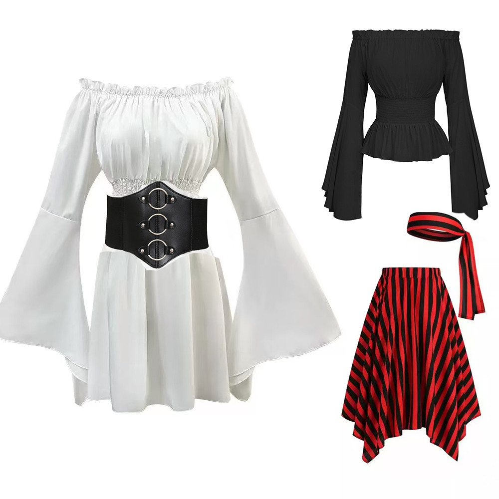 Blusa Renascentista Camponesa Feminina Fora Do Ombro Mangas Camisa Boho Steampunk Pirata Medieval Cosplay Traje Espartil