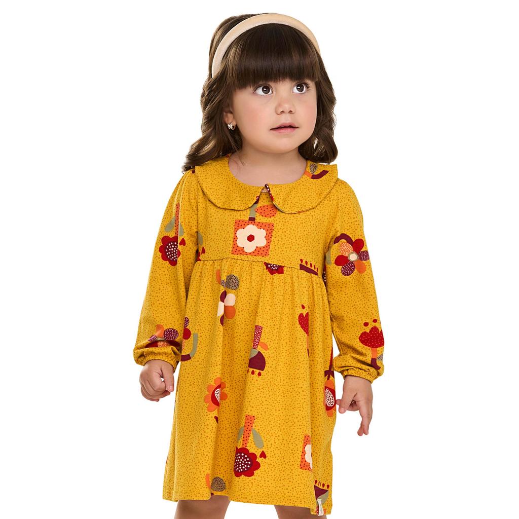 Vestido Infantil Menina Floral Gola Boneca Elian Amarelo