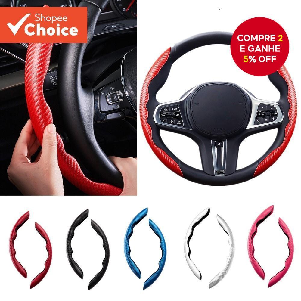QP0012 Meio Envolto Fino Antiderrapante Tipo D Capa De Volante De Carro Universal Esporte Padrão De Fibra De Carbono