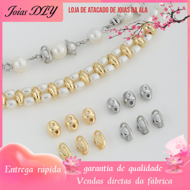Retenção de cor 14K banhado a ouro planeta espaçador contas nariz de porco buraco duplo fileira dupla espaçador DIY péro