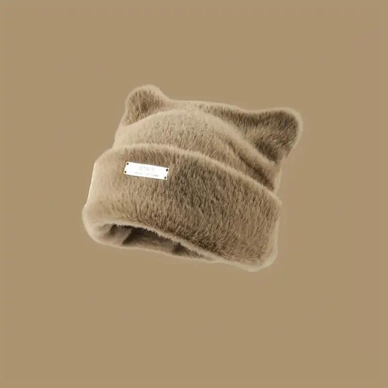 Gorro Decorativo Com Etiqueta De Ferro Orelhas , Fofo De Pelúcia Quente Para Gato De Pele Sintética De Inverno , Chapéu 