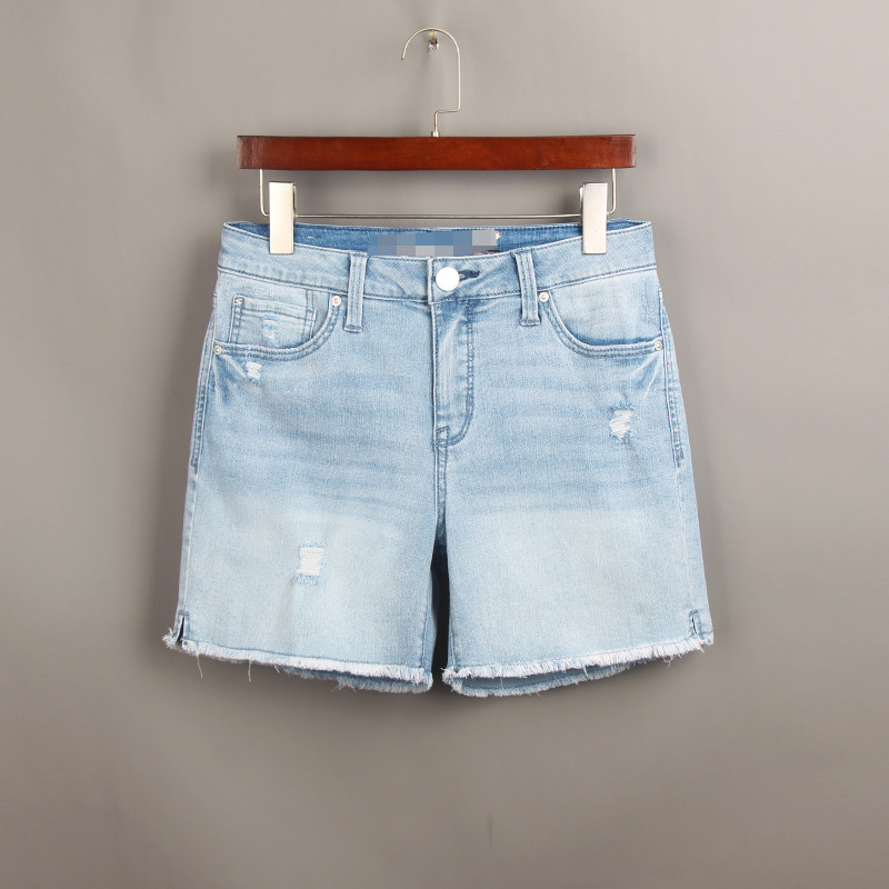 Verão fino calças de três quartos rasgado Jeans feminino comércio exterior pedido Original tamanho grande cintura alta m