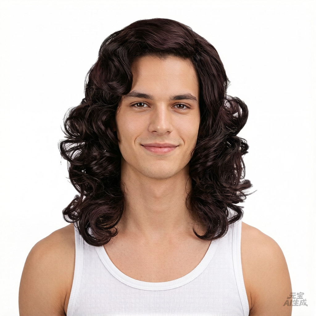 Europeu americano estilo Retro peruca masculina marrom longo cabelo encaracolado fibra química confortável arnês complet
