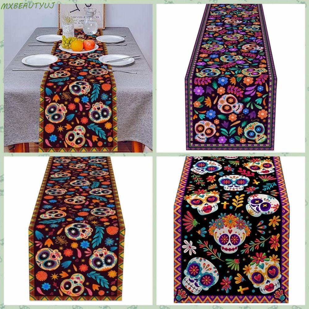 Corredor De Mesa De Caveira MXBEAUTYUJ , Capa Linho Esqueleto , Toalha Retangular Estilo Mexicano Para Decoração De Fest