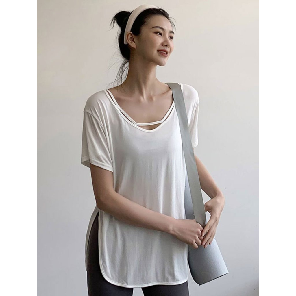 Lazer esportes Yoga camiseta feminina verão exterior Wear solto respirável treinamento profissional Pilates Fitness de s