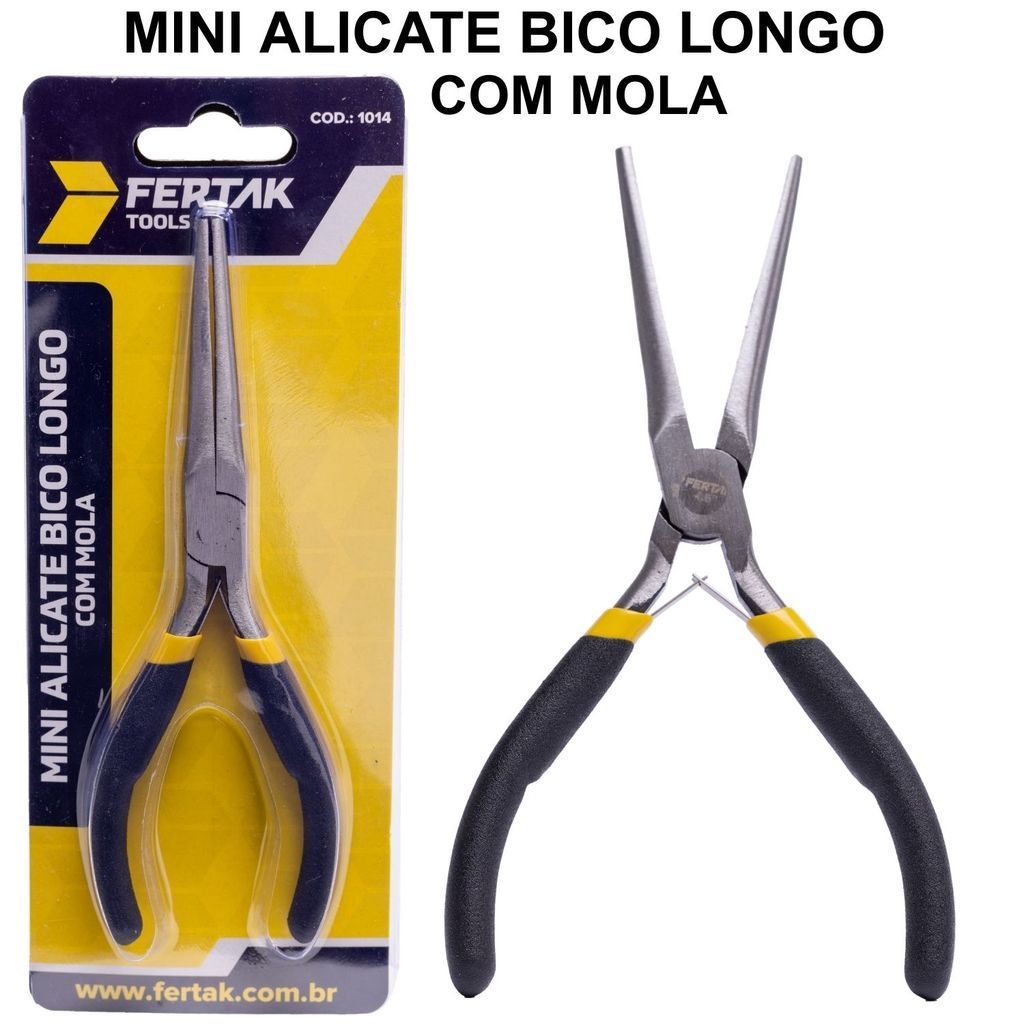 Mini Alicate Bico Longo Com Mola Cabo Emborrachado Uso Técnico Artesanato Bijuteria 15cm Fertak